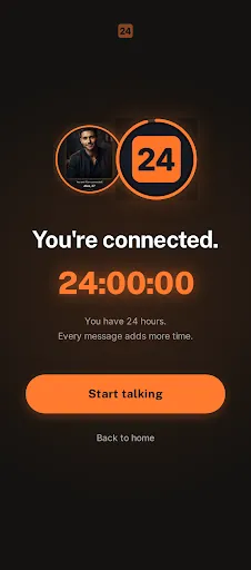 The match screen reading 'You're connected' above a full twenty-four hour timer glowing in ember.